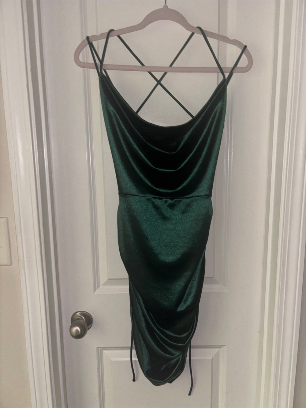 Emerald Green Satin Back Out Bodycon Dress